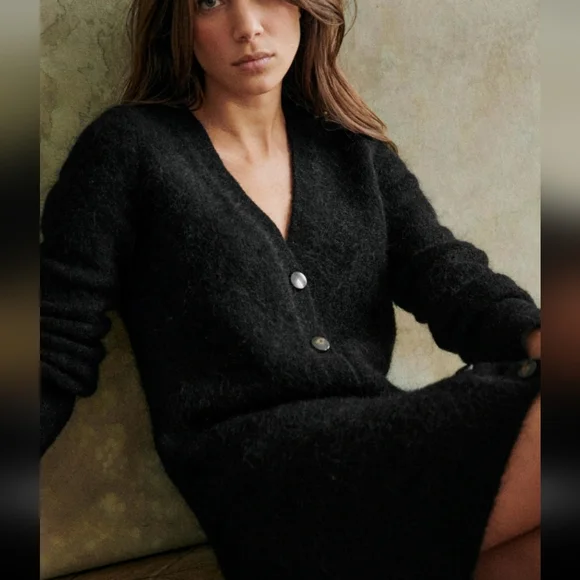 Sezane Junie Black V-Neck Button-Up Sweater Dress - Picture 3 of 11